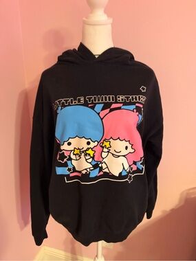 Sanrio Little Twin Stars Black Hoodie with Blue & Pink Graphics